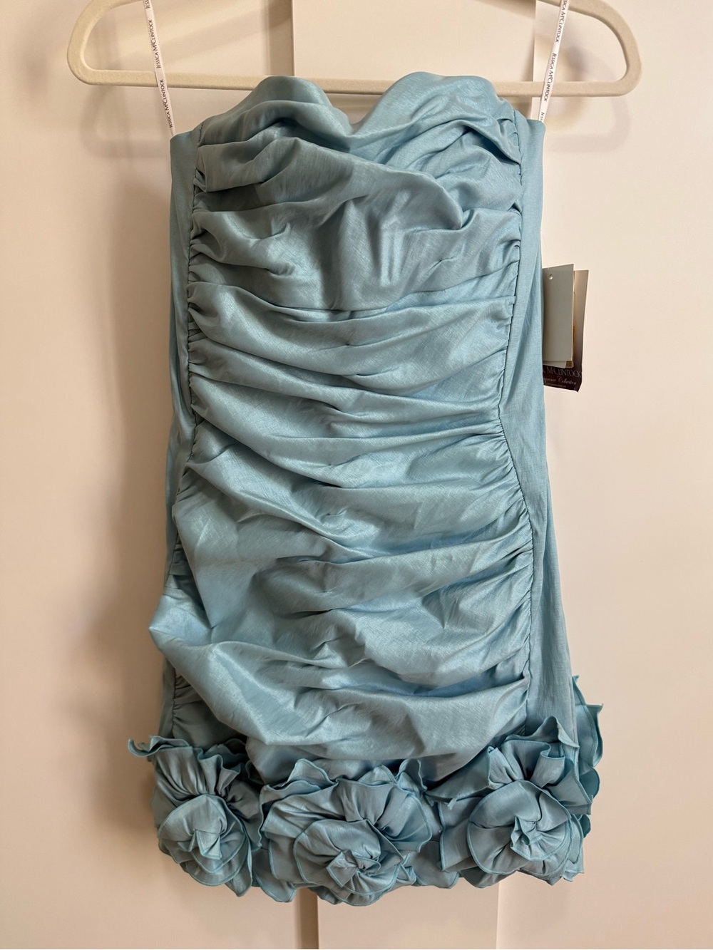 Jessica McClintock Rush Strapless Mini Dress Y2K Aqua Green Florets Rare 10 NWT - Picture 2 of 14